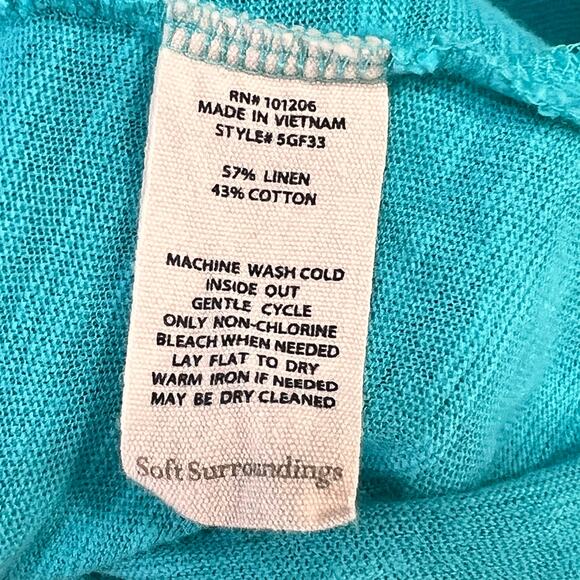 Soft Surroundings Erin Tunic Top Womens 1X Teal Green Linen Blend Ruffles Breezy - Picture 14 of 15